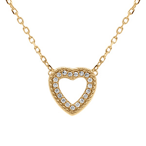 Collier en plaqu� or coeur avec oxydes blancs - 38+4cm
