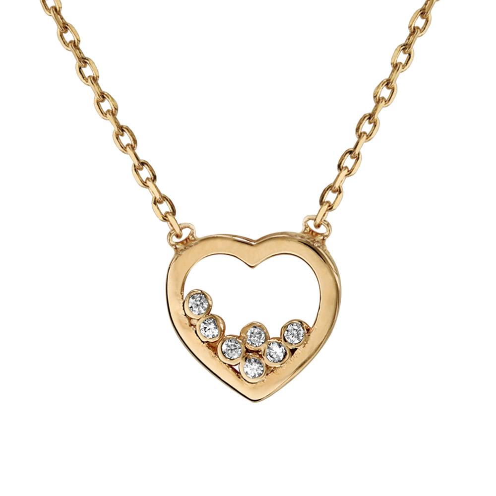 Collier en plaqu� or coeur 7 oxydes blancs sertis 38cm + 4cm - Vue 1