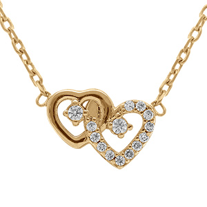 Collier en plaqu� or coeurs entrelac�s avec oxydes blancs - 38+4cm