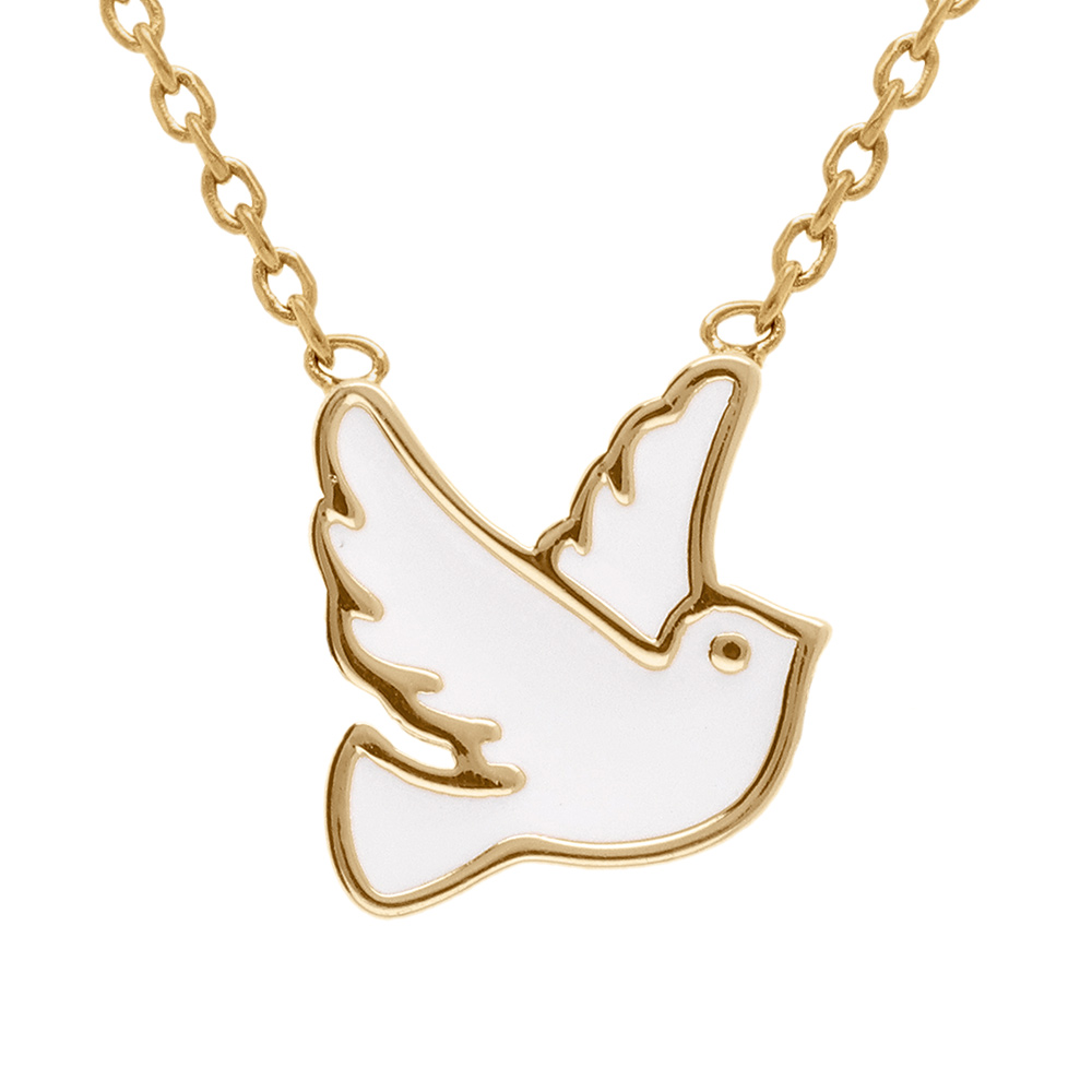 Collier en  plaqu� or colombe en r�sine blanche - 38+4cm - Vue 1