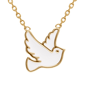 Collier en  plaqu� or colombe en r�sine blanche - 38+4cm