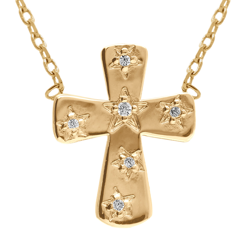 Collier en  plaqu� or croix avec oxydes blancs - 38+4cm - Vue 1