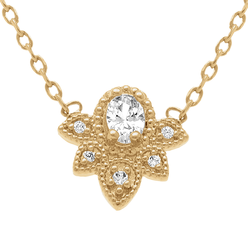 Collier en plaqu� or design floral avec oxydes blancs - 38+4cm - Vue 1