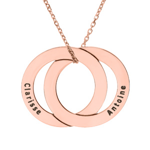 Collier en plaqu or et dorure rose chane avec pendentif anneaux fixes  graver 40+5cm - Vue 1