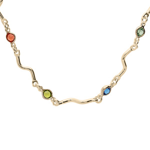 Collier en plaqu or fantaisie fine avec pierres multi couleurs 41+6cm - Vue 1