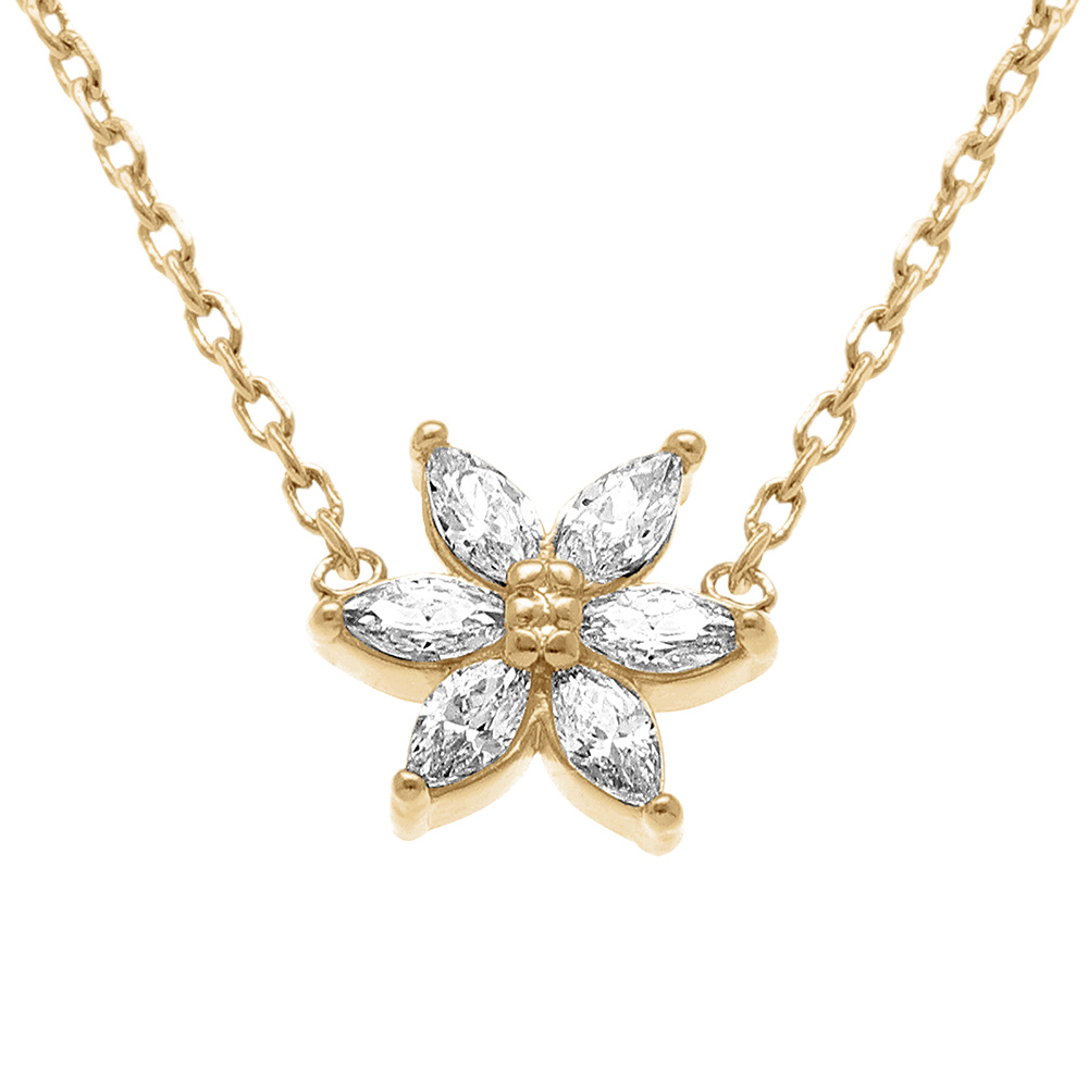 Collier en plaqu� or fleur avec oxydes blancs - 38+4cm - Vue 1