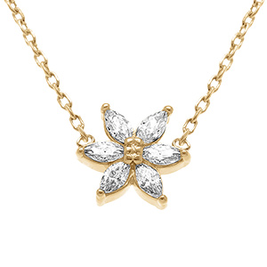 Collier en plaqu� or fleur avec oxydes blancs - 38+4cm