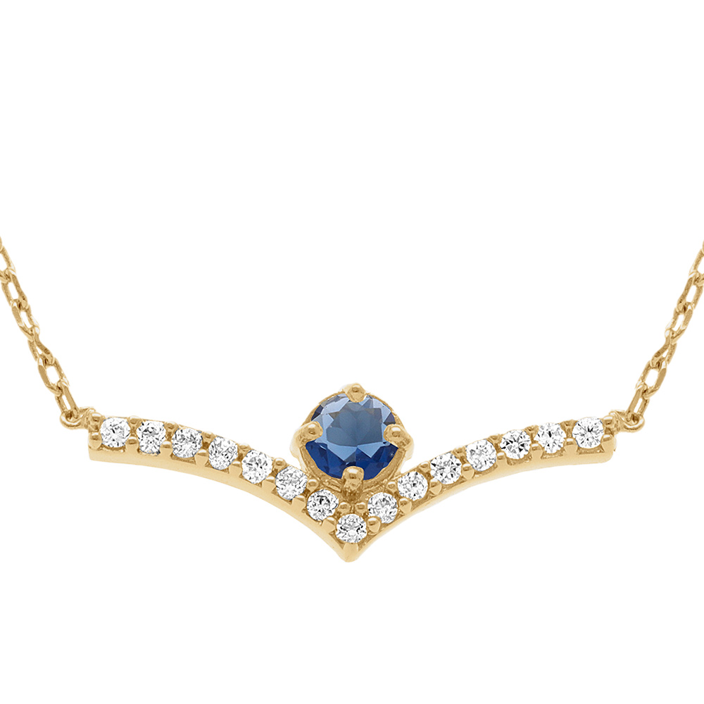 Collier en plaqu� or fleur avec pierres centrale bleue et oxydes blancs sertis - 38+4cm - Vue 1