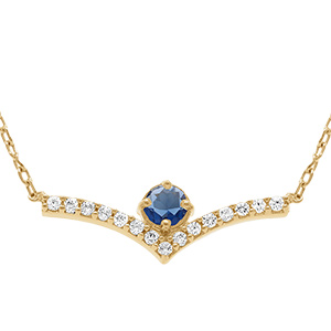 Collier en plaqu� or fleur avec pierres centrale bleue et oxydes blancs sertis - 38+4cm