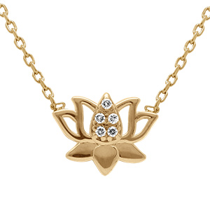 Collier en plaqu� or fleur de lotus avec oxydes blancs - 38+4cm