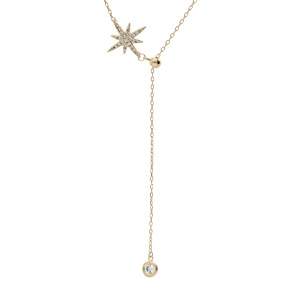 Collier en plaqu� or forme Y �toile du nord et oxyde blancs sertis 35+5cm