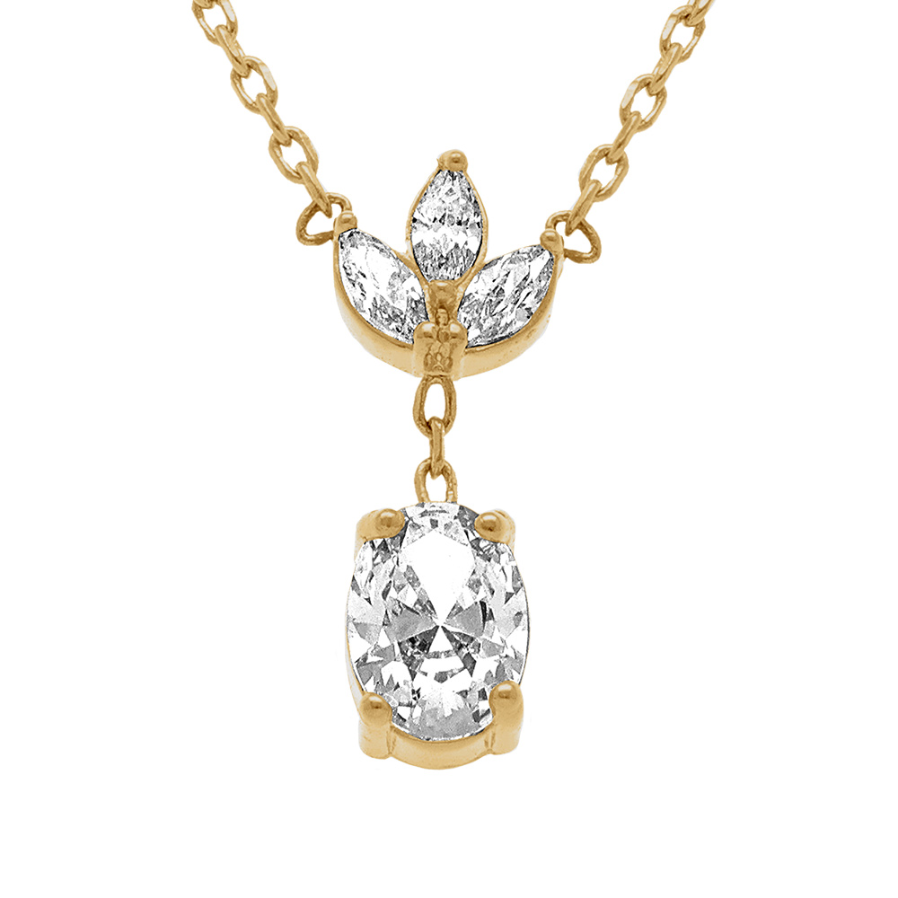 Collier en plaqu� or goutte avec  oxydes blanc  - 38+4cm - Vue 1