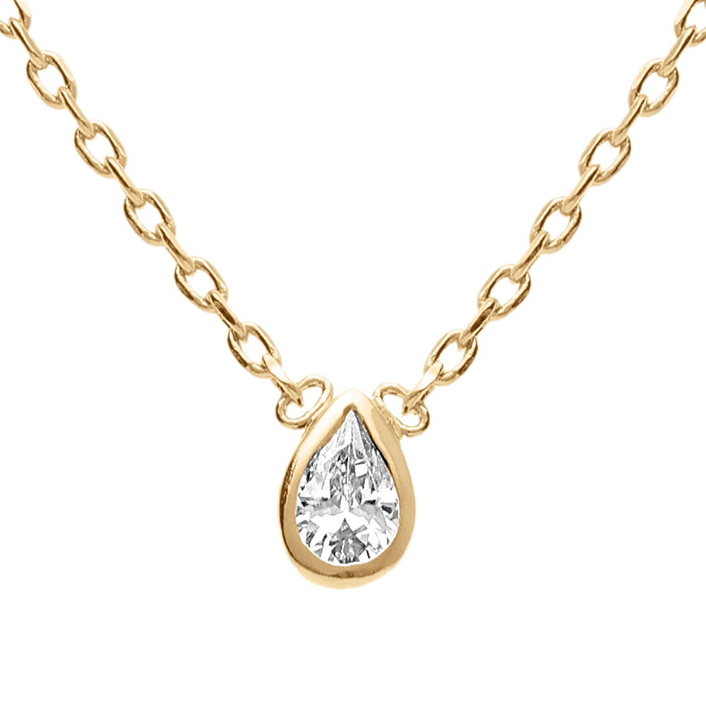 Collier en plaqu� or goutte d\'oxyde blanc serti clos  - 38+4cm - Vue 1
