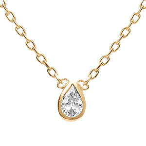 Collier en plaqu� or goutte d'oxyde blanc serti clos  - 38+4cm
