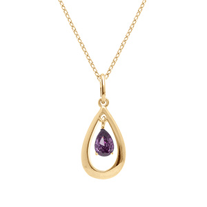Collier en plaqu or goutte ovale 15mm avec oxyde violet - 42+3cm