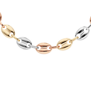 Collier en plaqué or maille grain de café 3 teintes 45+5cm - Vue 1
