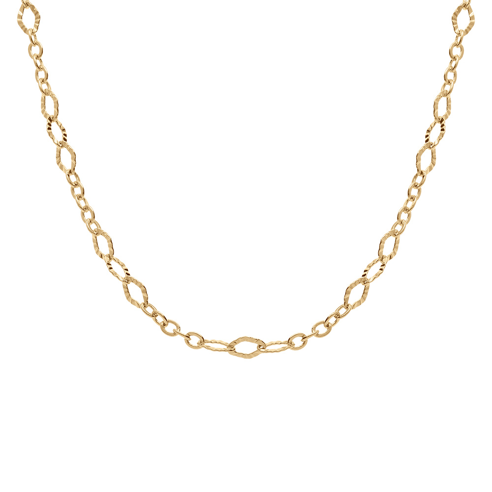 Collier en plaqu� or mailles ovales diamant�es - 40+7cm - Vue 1