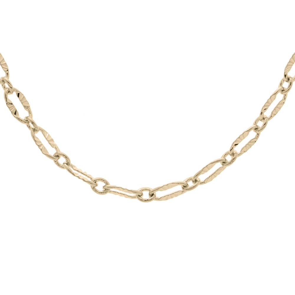 Collier en plaqu� or maillons ovales ajour�s diamant�s 40+5cm - Vue 1