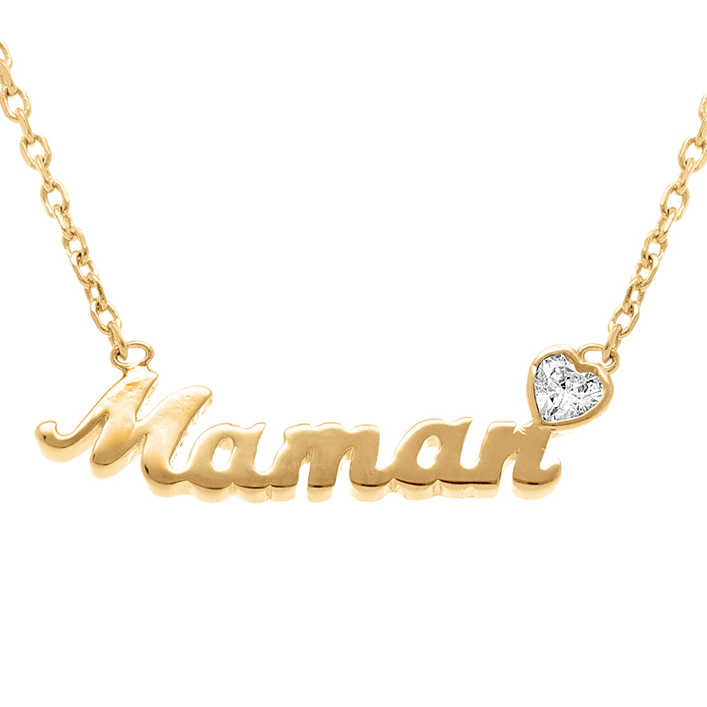 Collier en plaqu� or maman coeur avec oxyde blanc - 38+4cm - Vue 1
