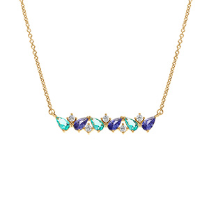 Collier en plaqu� or navettes bleues et blanches - 42+3cm