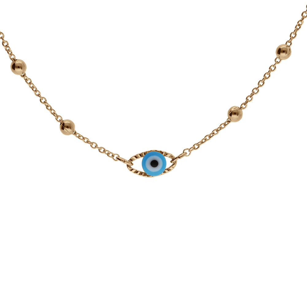 Collier en plaqu� or oeil de la chance bleu 40+5cm - Vue 1