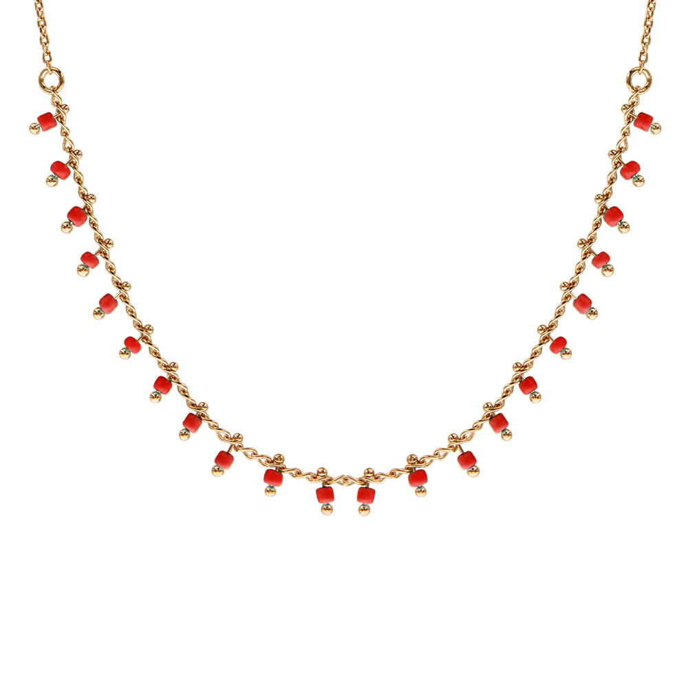 Collier en plaqu� or pampilles boules corail 42cm - Vue 1