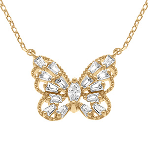 Collier en plaqu� or papillon ajour�e avec oxydes blancs - 42+3cm