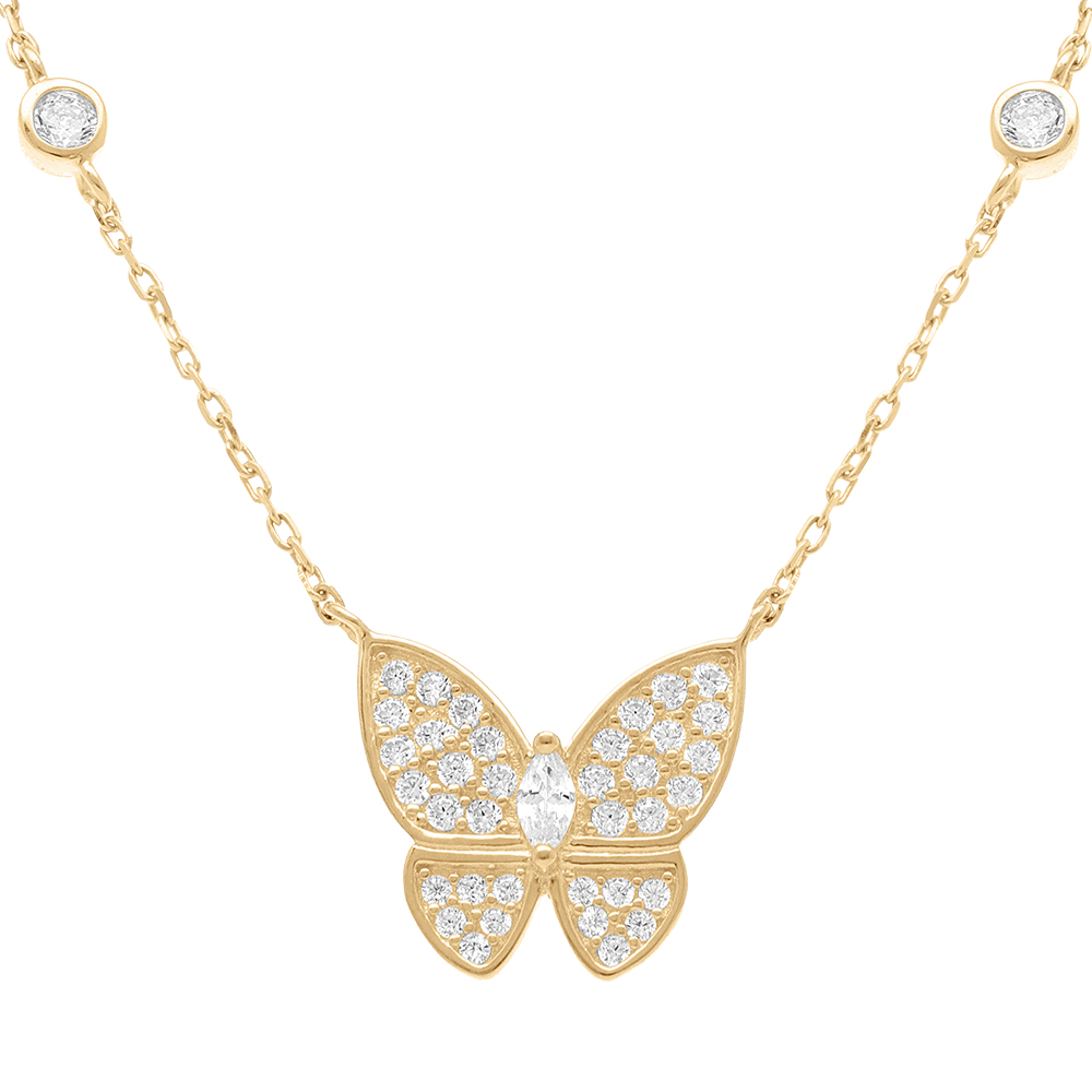 Collier en plaqu� or papillon empli d\'oxydes blancs sertis - 40+5cm - Vue 1