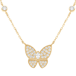 Collier en plaqu� or papillon empli d'oxydes blancs sertis - 40+5cm