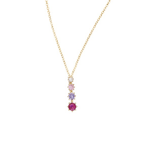 Collier en plaqu or pendant oxydes dgrads roses 42+3cm - Vue 1