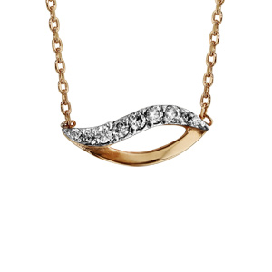 Collier en plaqué or pendendif vague oxyde blanc serti 42cm + 3cm - Vue 1
