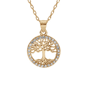 Collier en plaqu or pendentif arbre de vie contour oxydes blancs sertis 40+5cm - Vue 1