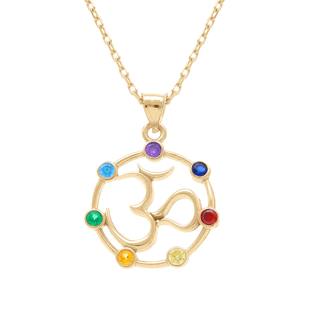 Collier en plaqu� or pendentif chakra 14mm 7 oxydes - 40+5cm - Vue 1