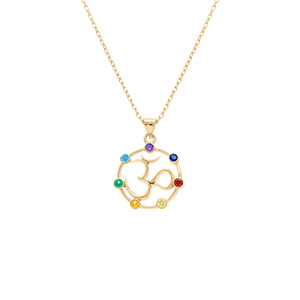 Collier en plaqué or pendentif chakra 14mm 7 oxydes - 40+5cm - Vue 1