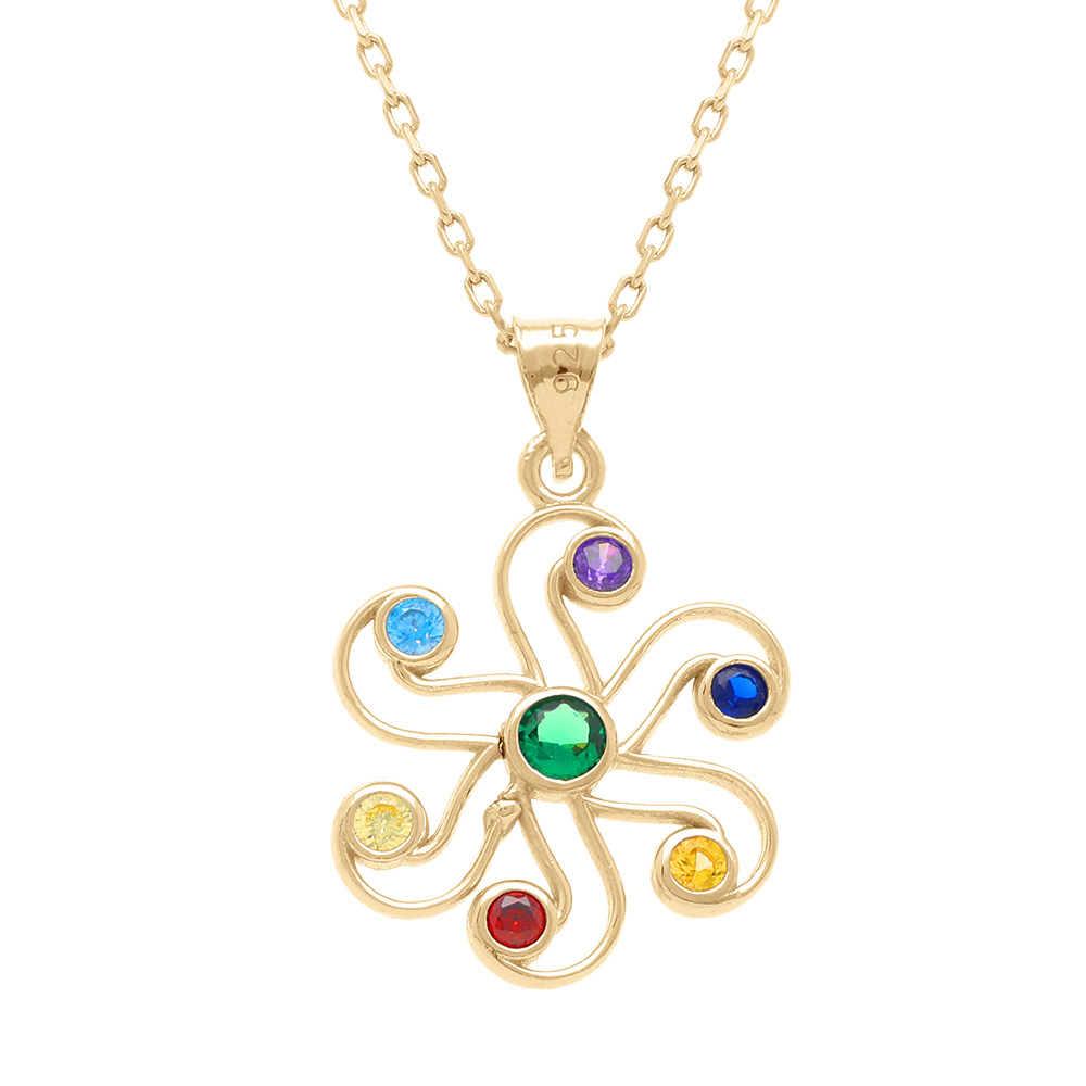 Collier en plaqu� or pendentif chakra 17mm 7 oxydes - 40+5cm - Vue 1
