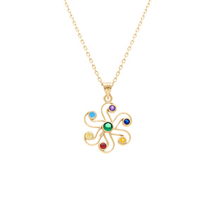 Collier en plaqué or pendentif chakra 17mm 7 oxydes - 40+5cm - Vue 1