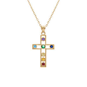 Collier en plaqué or pendentif chakra croix 22mm x 15mm 7 oxydes - 40+5cm - Vue 1