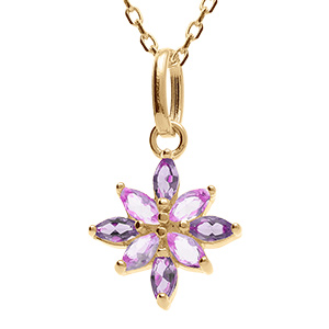 Collier en plaqu� or pendentif fleur avec oxydes violets et roses -  38+4cm