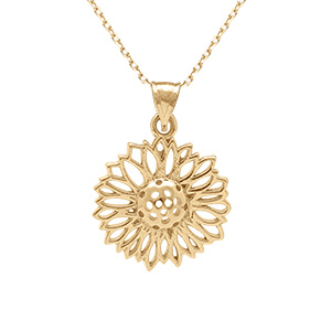 Collier en plaqu� or pendentif fleur de tournesol  - 40+5cm