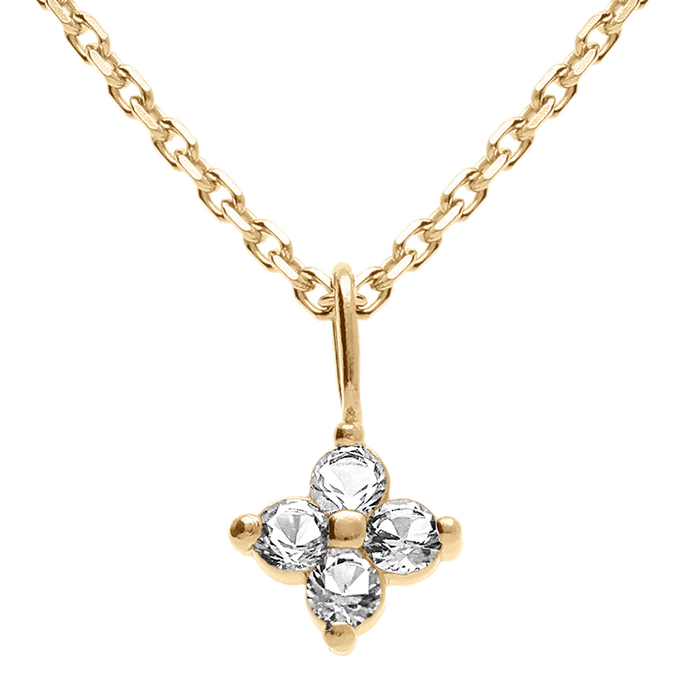 Collier en  plaqu� or pendentif fleur d\'oxydes blancs -  38+4cm - Vue 1