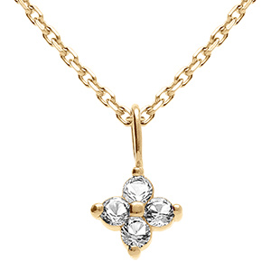 Collier en  plaqu� or pendentif fleur d'oxydes blancs -  38+4cm