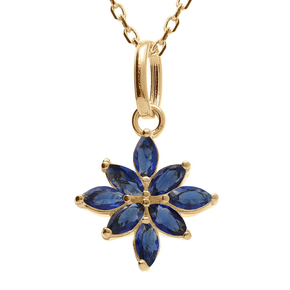 Collier en plaqu� or pendentif fleur d\'oxydes bleu - 38+4cm - Vue 1