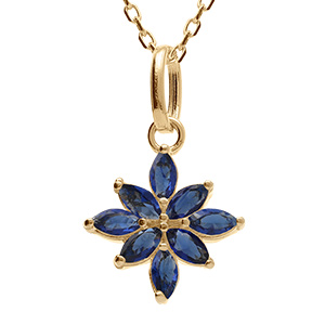 Collier en plaqu� or pendentif fleur d'oxydes bleu - 38+4cm