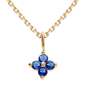 Collier en plaqu� or pendentif fleur d'oxydes bleus -  38+4cm