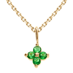 Collier en plaqu� or pendentif fleur d'oxydes verts -  38+4cm