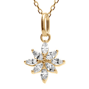 Collier en plaqu� or pendentif fleur orn�e d'oxydes blancs - 38+4cm