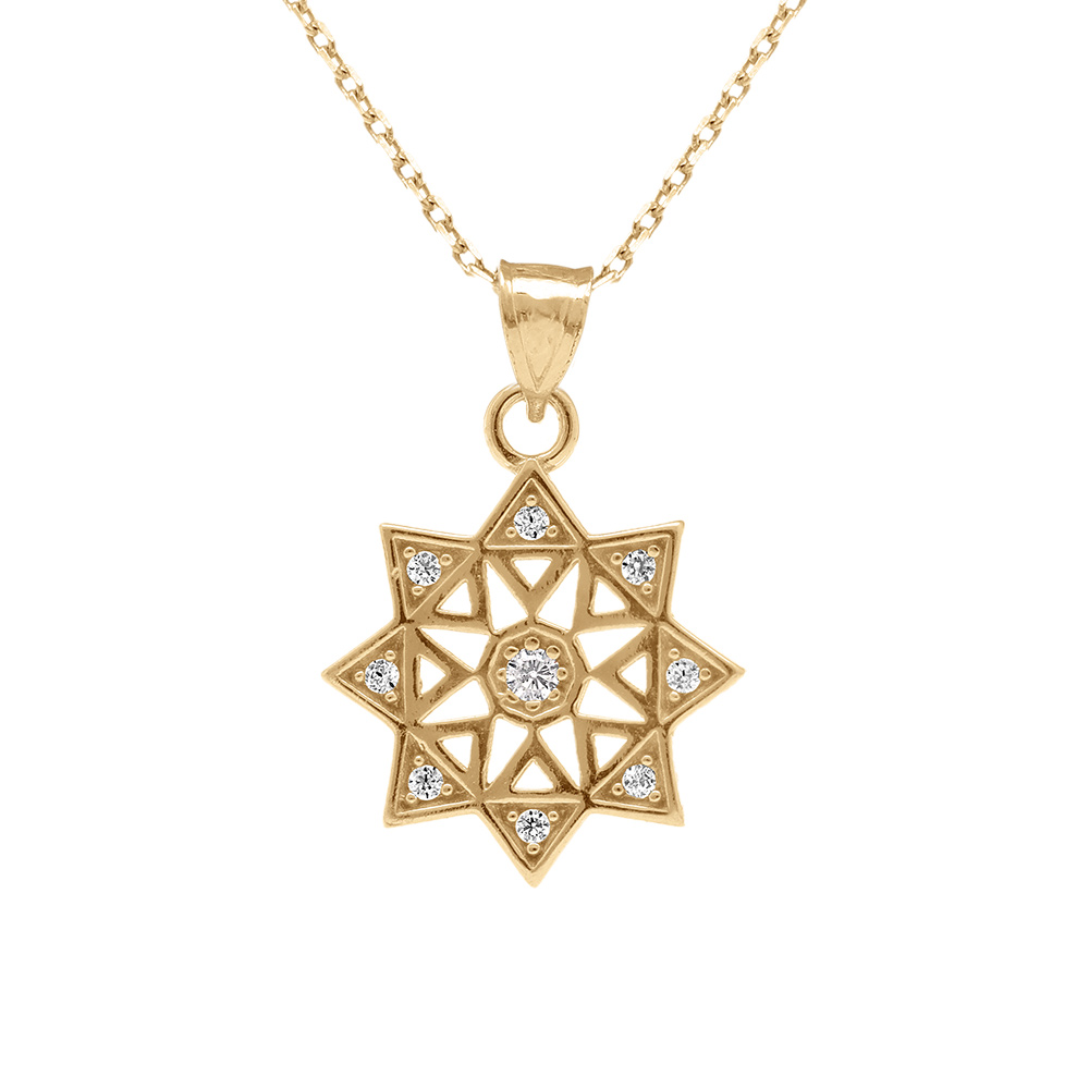 Collier en plaqu� or pendentif forme �toile avec oxydes blancs sertis - 40+5cm - Vue 1