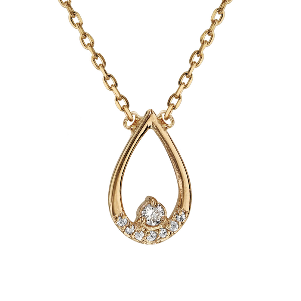 Collier en plaqu� or pendentif goutte oxydes blancs sertis 38cm + 4cm - Vue 1