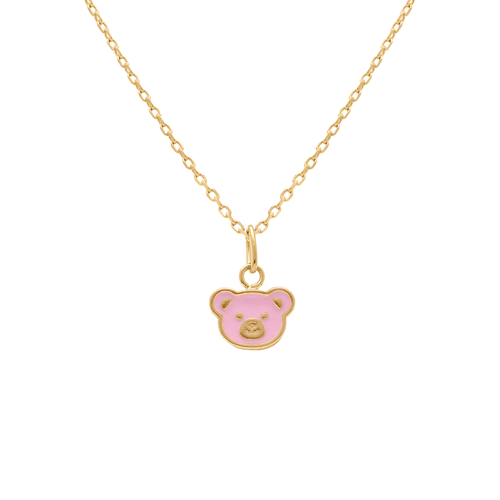 Collier en plaqu or pendentif ourson rose - 35+2cm - Vue 1