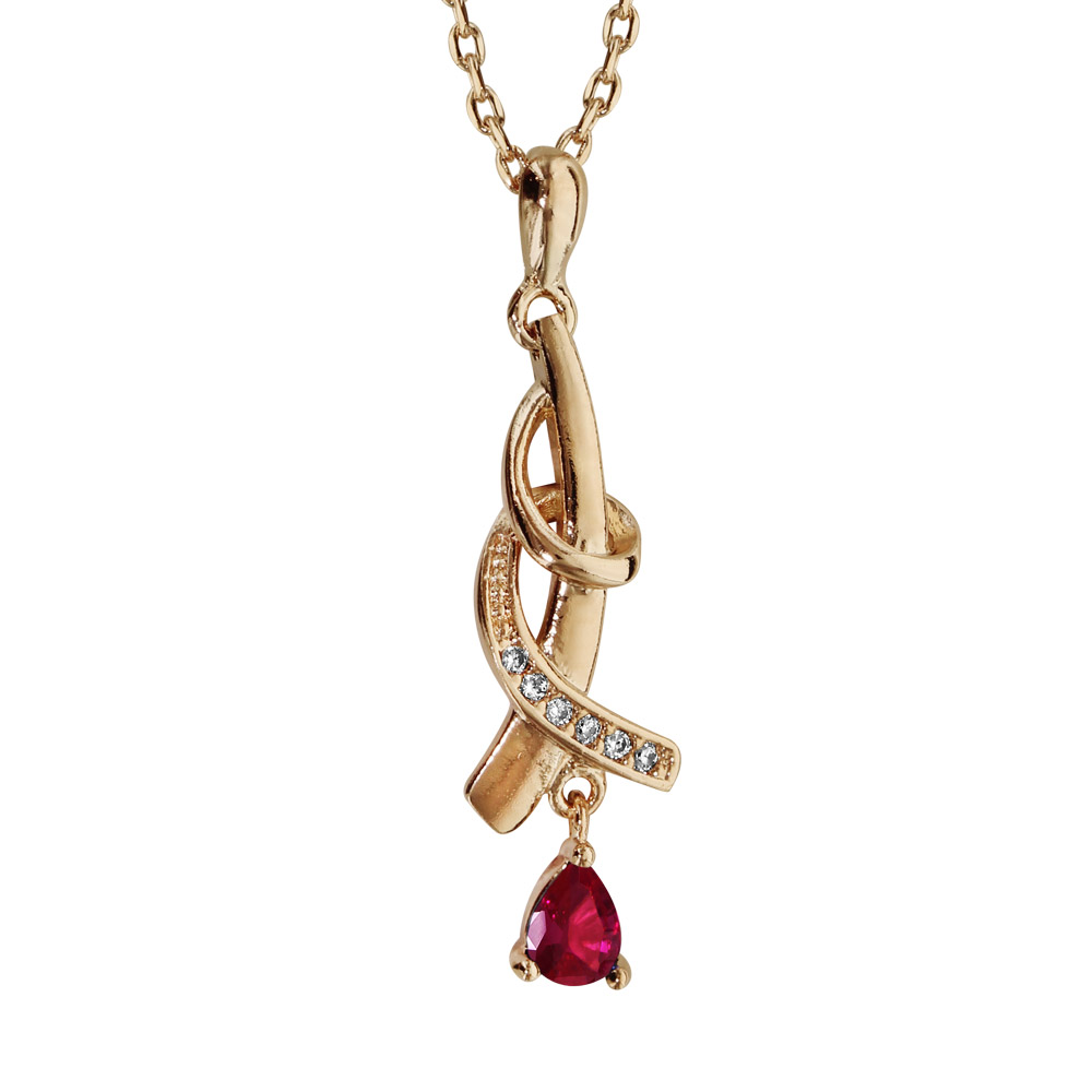 Collier Plaqué Or Avec Pierres Rouges - Longueur 42cm - Bon état - Occasion